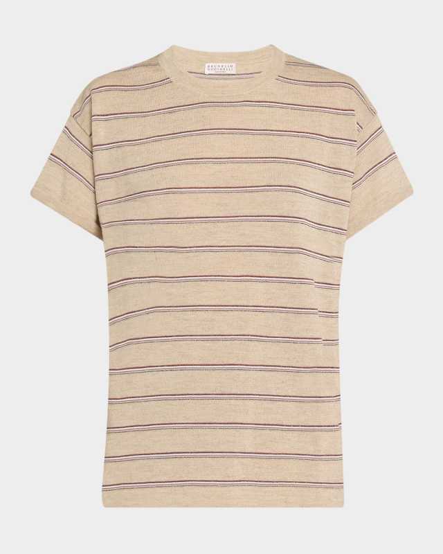 Metallic Striped Linen Knit T-Shirt